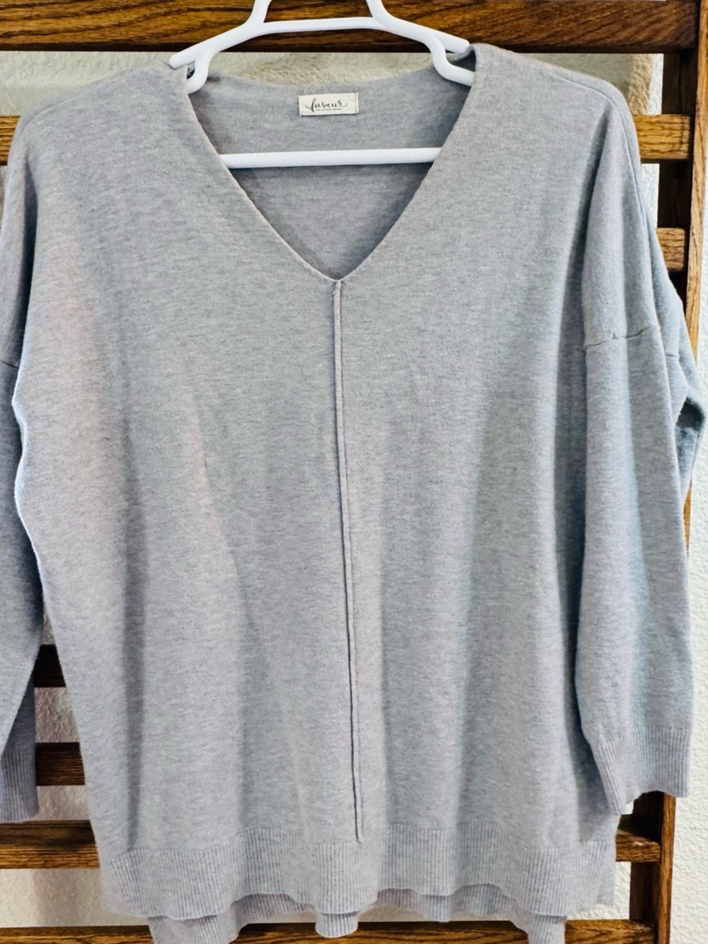 Avenue Light Gray V-Neck Relaxed Sweater